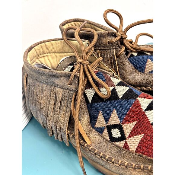 Twisted X Boots Bomber Tribal Pattern Leather Fringe Moccasin Size 6.5 - Picture 8 of 15